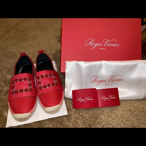 SOLD!! Roger Vivier Canvas rhinestones Espadrilles in Red - Picture 6 of 11